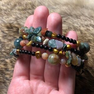 Dark genuine stone wrap coil bracelet